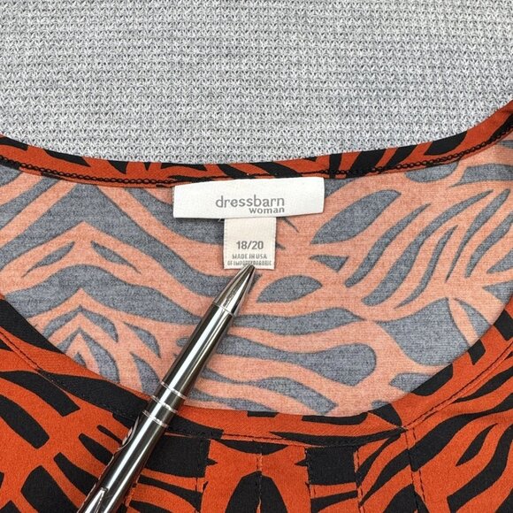 Dressbarn Womens Size 18/20 Orange Abstract Top 3/4 Sleeve Pleated Neck Tribal - Picture 6 of 12